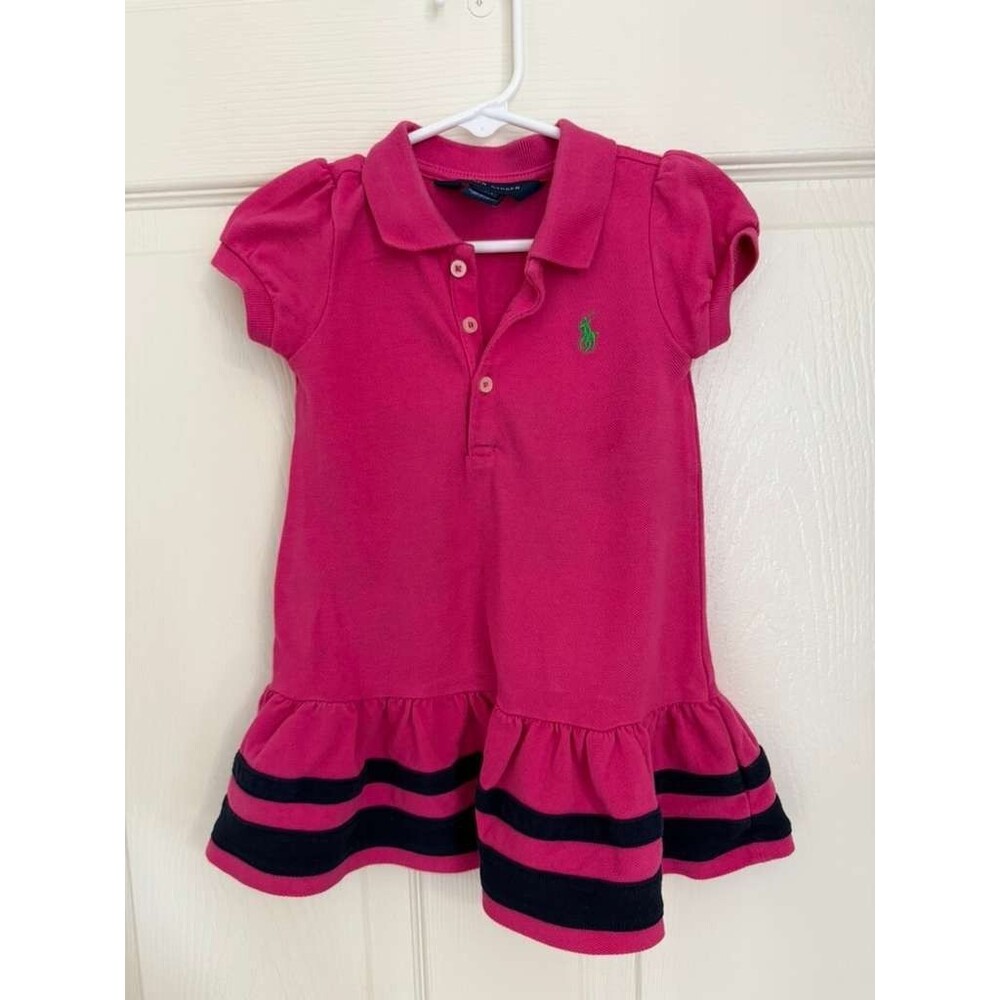 Ralph Lauren Girls Pink Polo Dress 18M Pony Logo Ruffle Hem